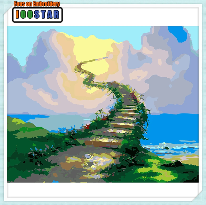 Лестница на небеса DIY Краска по номерам набор холсте краска ing Coud road каллиграфия