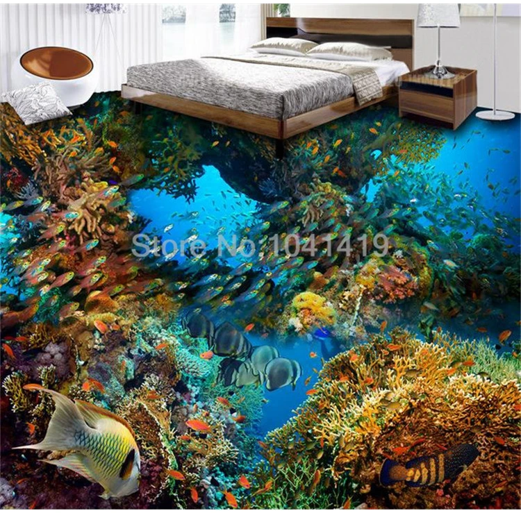 ПВХ самоклеющиеся водонепроницаемые обои для пола 3D подводный мир художественный Настил Плитка Настенная Ванная комната Декор для кухни 3 D наклейки