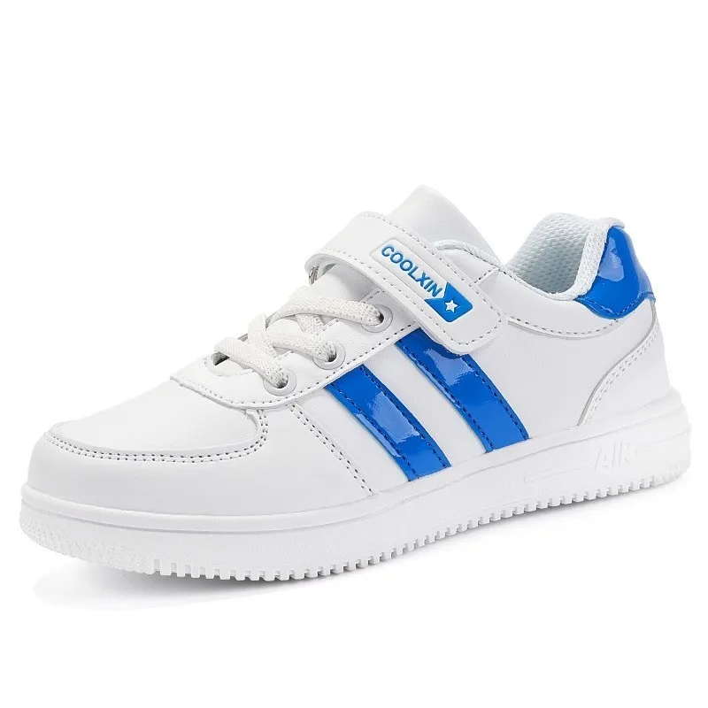 white and blue shoes Малыш Скейтбординг обувь для мальчиков, Сникеры из искусственной кожи; Верхняя одежда для девочек спортивная обувь для детей; обувь для бега; tenis детские ботинки для малышей - Цвет: white and blue shoes