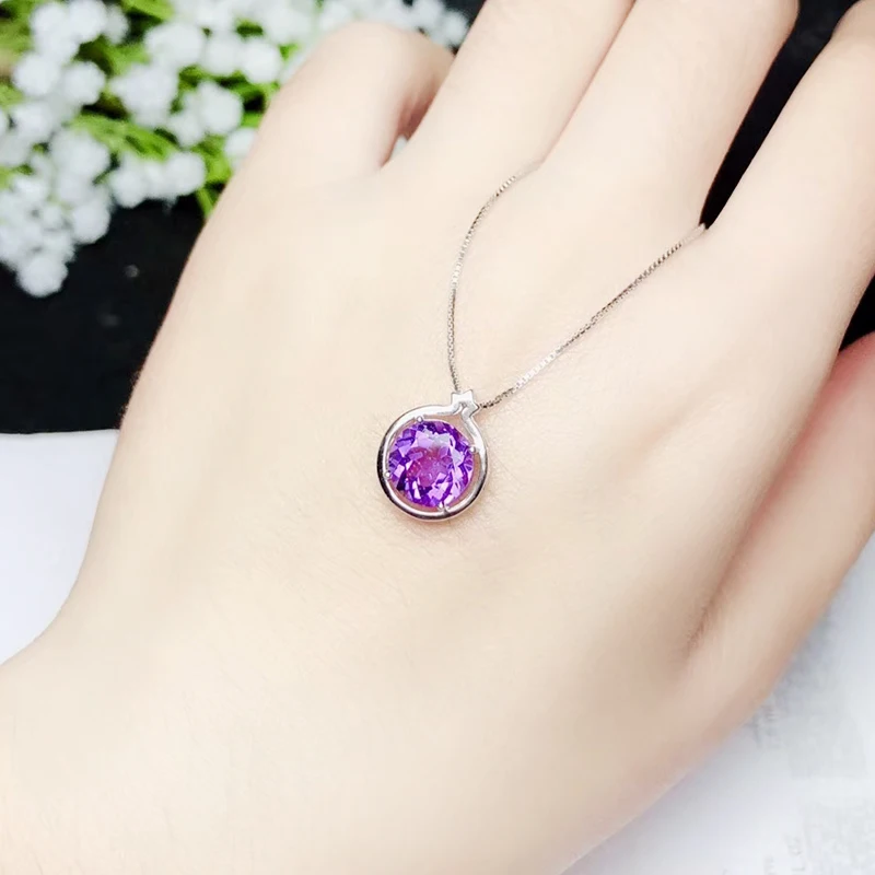 Женская простая подвеска с круглым аметистом ювелирное изделие из серебра 925