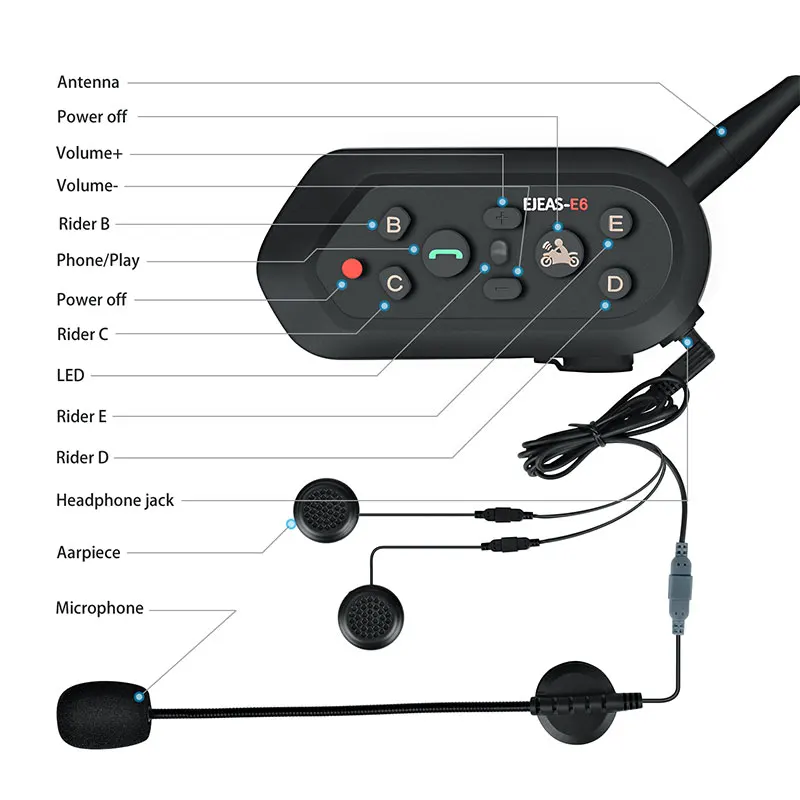 1200 м ejeas E6 Связь мотоцикл Системы Vox мотоцикла Bluetooth Мото Шлемы-гарнитуры motorradhelm |