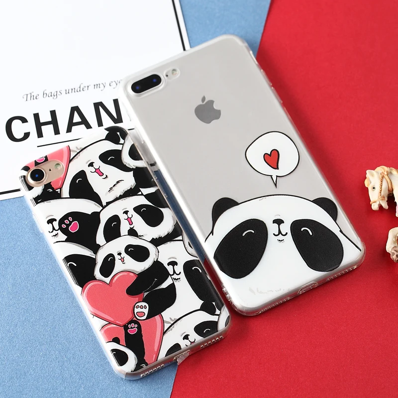 W1990 Phone Case For Apple Iphone SE Back Cover Soft Lovely Pandas Family With The Bamboo Painted TPU Capa 5