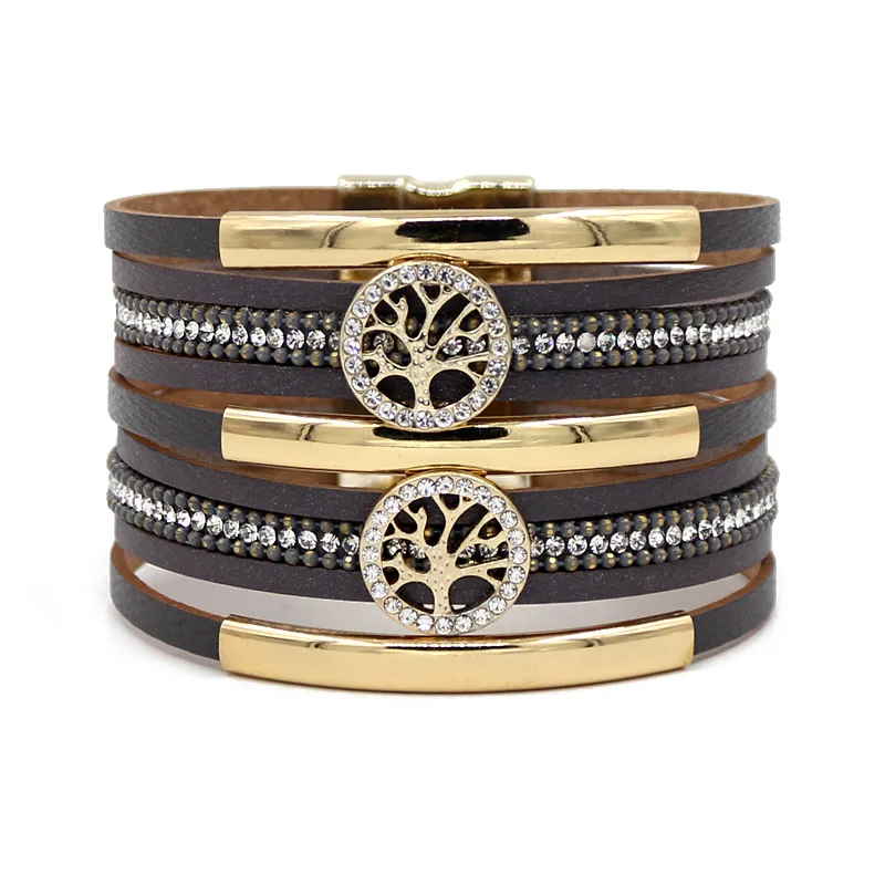 Ювелирные изделия VONNOR браслеты для женщин многослойный кожаный шнур Стразы