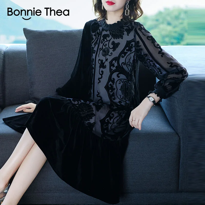 Женское вельветовое платье bonnie thea осеннее с высоким воротом винтажное для