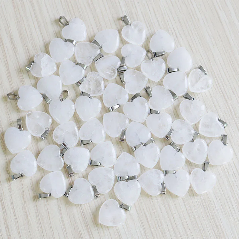 50pcs Талисманы натуральный белый кварц камень Любовь Сердце Бусины Подвески 20 мм для DIY ювелирных изделий для женщин подарок - Окраска металла: 50pcs