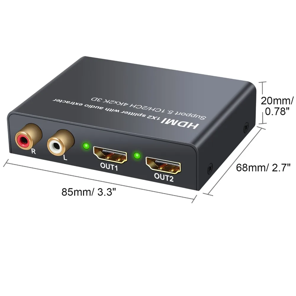 PROZOR 4K x 2K HDMI совместимый разветвитель 1 в 2 выхода аудио сплиттер с 2CH 5.1CH R/L 3 5 мм