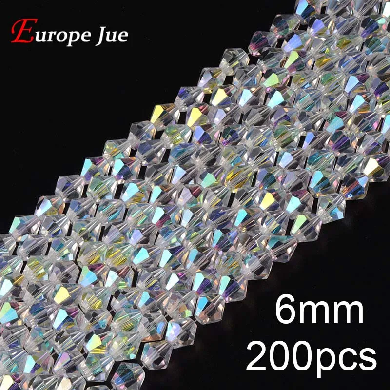S183 6MM 200PCS Высокое качество 5328 прозрачный кристалл AB Цвет Кристалл биконус бусина, 3 мм 4 мм 6 мм 8 мм 10 мм для ювелирных изделий Бисероплетение аксессуары Половина AB Diy - Цвет: S183 6MM 200PCS