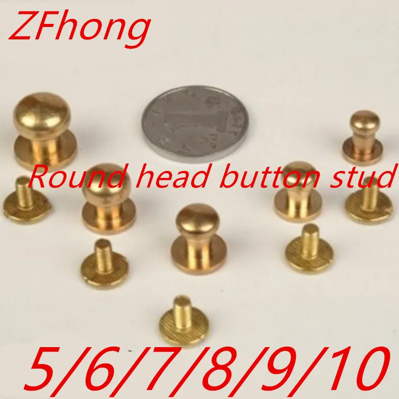 

100pcs 5mm 6mm 7mm 8mm 9mm 10mm Stud Screw Round Head Solid Brass Nail Rivet Chicago Button DIY Leather Decor Helper