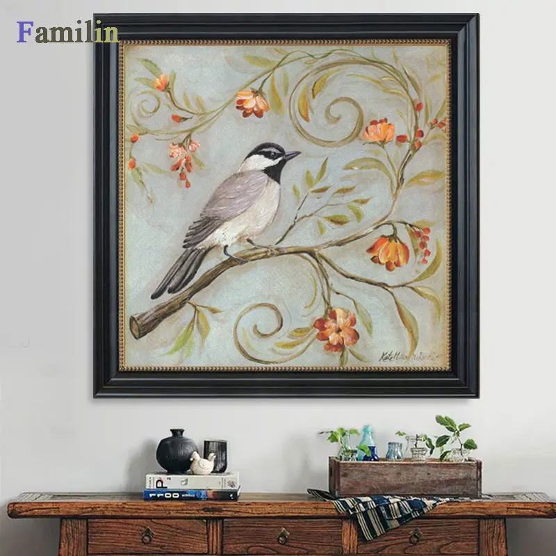 Винтажное художественное изображение цветов и птиц Картина на холсте