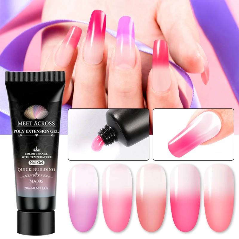 MEET ACROSS Thermal Quick Building UV Gel Acrylic Poly UV Gel Nail Tips Temperature Color Change UV Builder Nail Art Gel