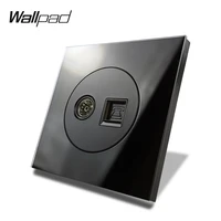 l6 black glass tv television signal telephone tel port wall socket tempered glass wire accessories outlet