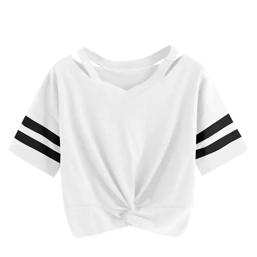 Женская модная повседневная короткая футболка рубашка с короткими рукавами и