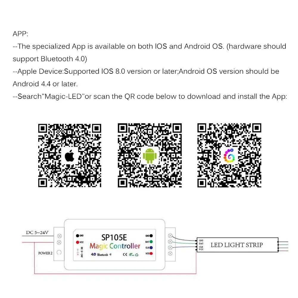 SP105E Bluetooth волшебный Управление DC5V 24V приложение для WS2812B WS2811 APA102 Пиксели