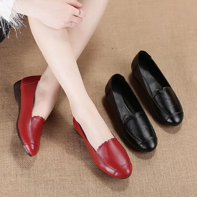 Женские мокасины из натуральной кожи на плоской подошве без застежки|Обувь