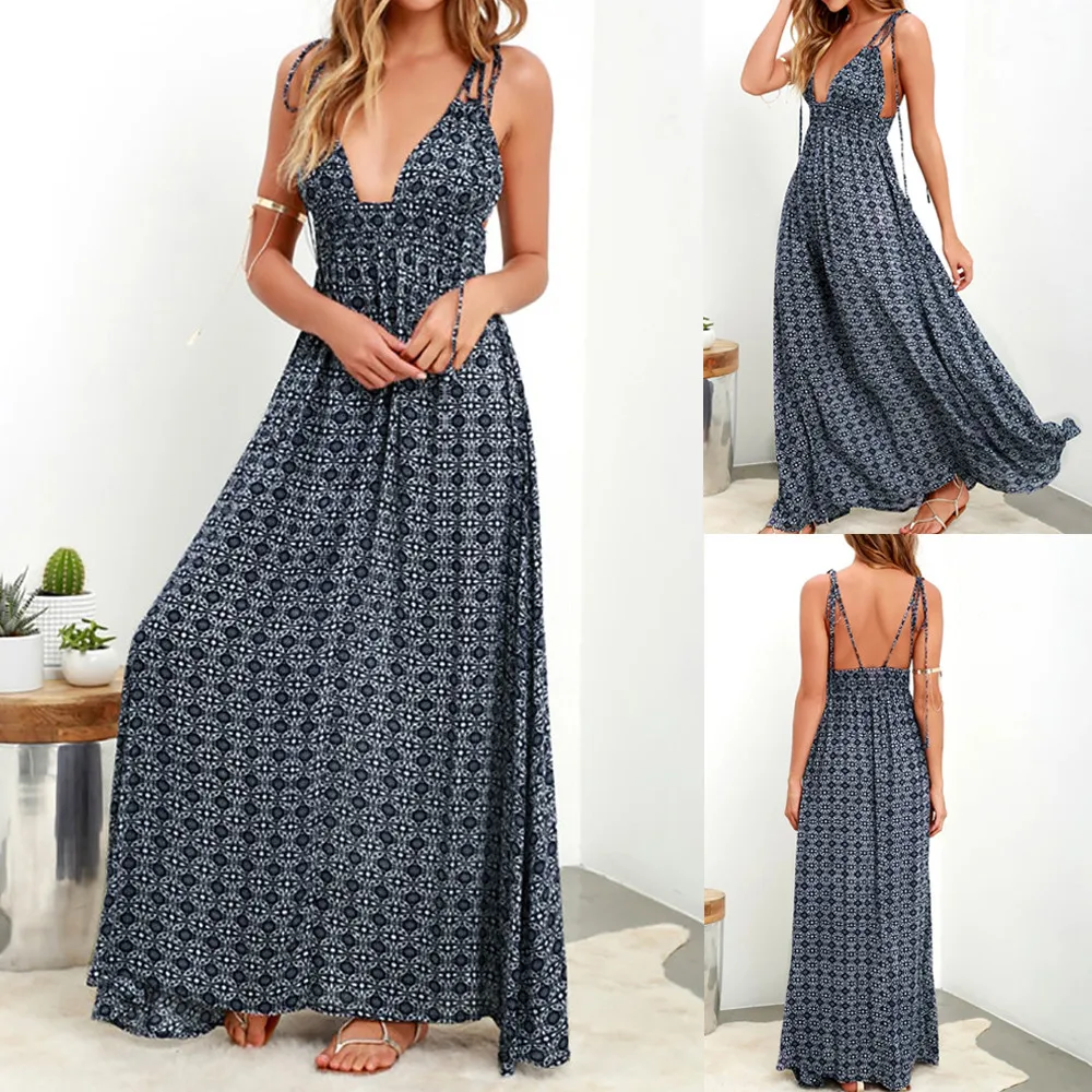 Женское летнее сексуальное платье с глубоким v образным вырезом Boho повседневное