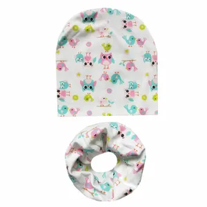 Шапка с шарфом для мальчиков и девочек 2 шт.компл., хлопок, с мультяшным принтом