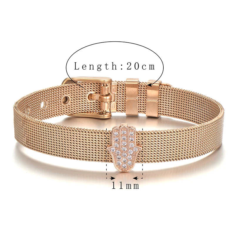 Pipitree Cubic Zirconia Hamsa Hand Bracelet Stainless Steel Mesh Chain Charm Bracelets &amp Bangles for Women Men Fashion Jewelry |