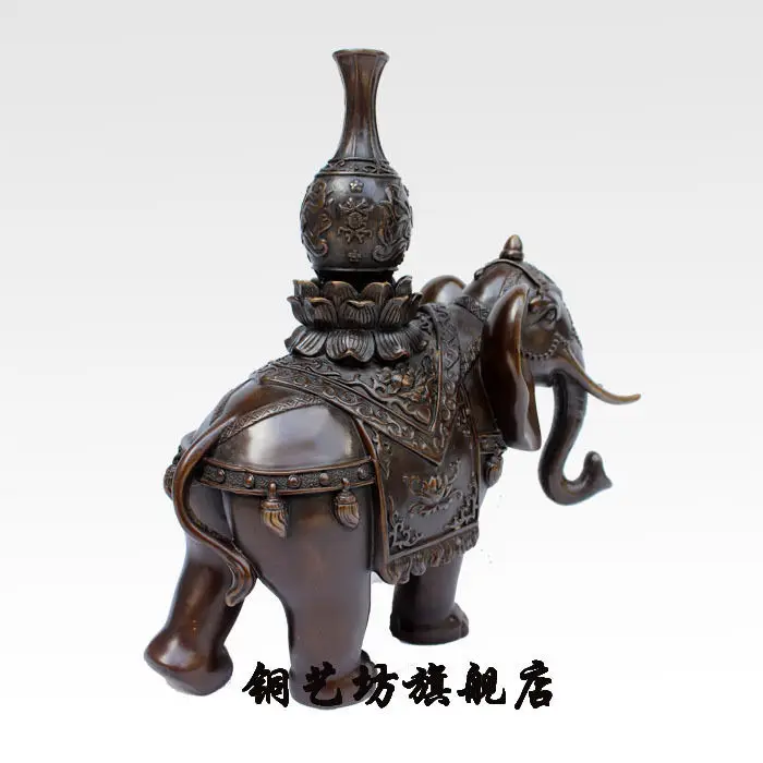 12 ''Китай Бронза фэншуй Счастливый слон ваза лотоса Статуя Пара|statue china|statue