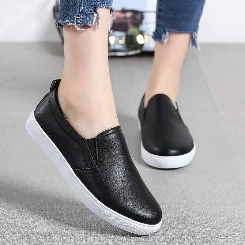 

MIUBU Women Flats Leather Shoes 2020 Spring Fashion Moccasin Slip On Flat Loafers Casual Shoes Woman Slipony Black Shoes