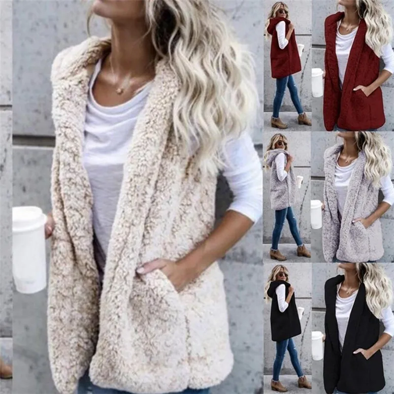 Women Fleece Cardigan Sweater Fluffy Hooded Plus Size 3XL Sherpa Vest Female Autumn Winter Streetwear |