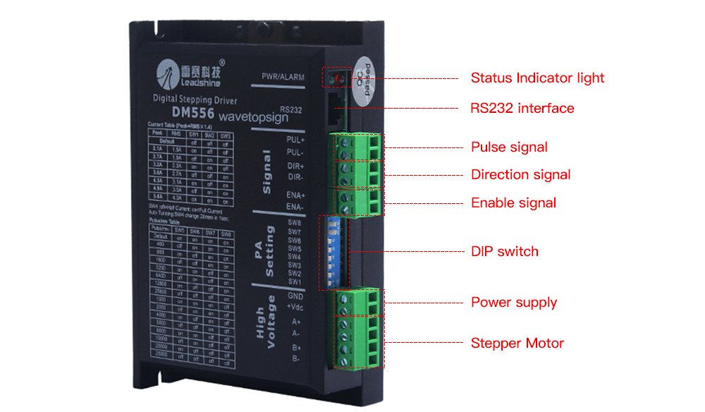 Leadshine 2 Фаза Цифровой Драйвер шагового двигателя DM556 Вход Напряжение VDC20-50V ток 0,5-5.6A