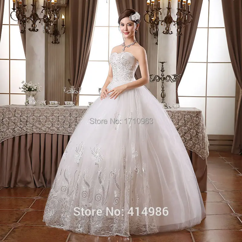 2015 noble ball gown tulle with cystal scoop neck sweep train lace up wedding dresses bridal custom made size | Свадьбы и торжества