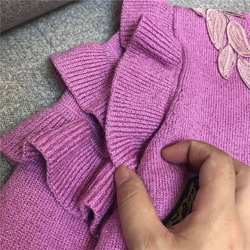 Женский вязаный свитер яркий Шелковый пуловер с цветочной вышивкой и