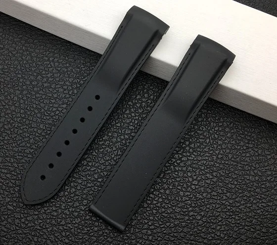 22mm Black strap 20 мм 22 мм черный синий водонепроницаемый изогнутый конец силиконовой резины ремешок для часов Omega ремешок Seamaster планета 232 океан браслет инструменты - Цвет ремешка: 22mm Black strap