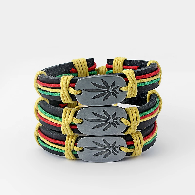 5 шт. Rasta воск шнур горшок лист травы очарование черный кожаный браслет для