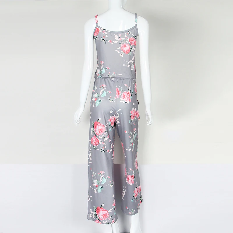 Kawaii цветочный женский комбинезон, модный длинный комбинезон на тонких бретелях, повседневные пляжные Широкие штаны, комбинезоны GV736
