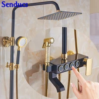 senducs space aluminum shower set with high quality polished bathroom black gold shower system hot sale bidet gold shower set