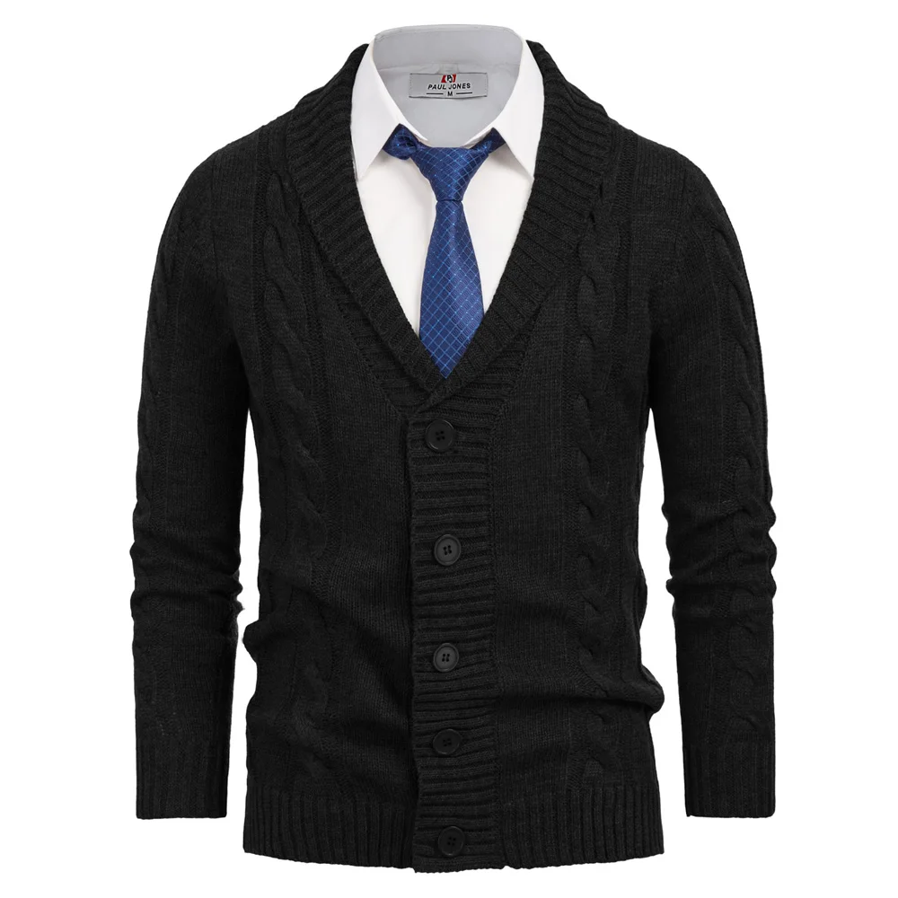 Мужской приталенный кардиган в стиле ретро теплый однотонный трикотажный свитер