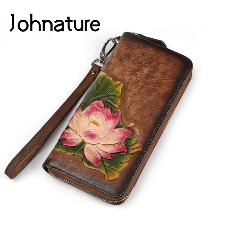 Женский винтажный клатч на молнии Johnature стандартные бумажники из натуральной