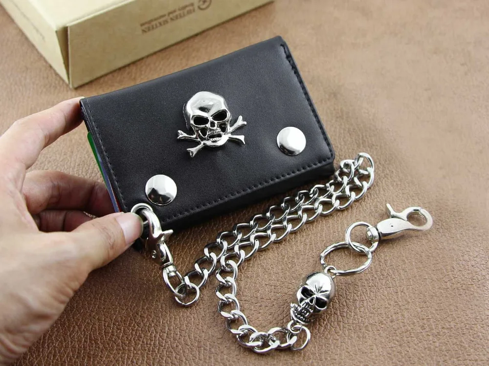 Мужской Байкерский бумажник Дальнобойщик из натуральной кожи брюки с черепом и