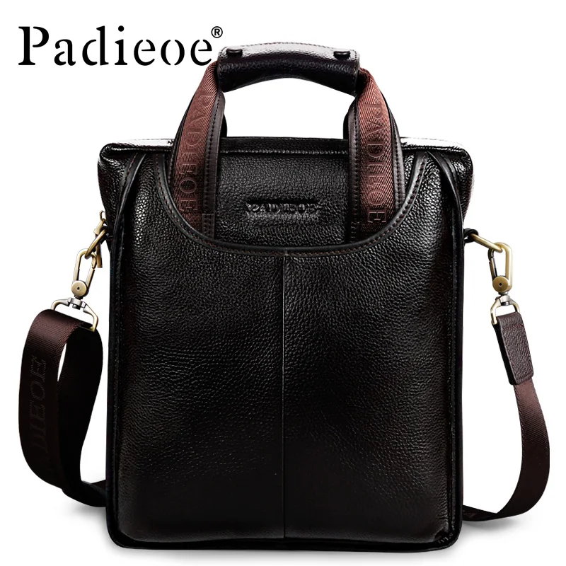 Padieoe Vintage Men Briefcase Genuine Leather Men Messenger Bags Fashion Male Tote Bags Leather Business Men Bag Shoulder Bags