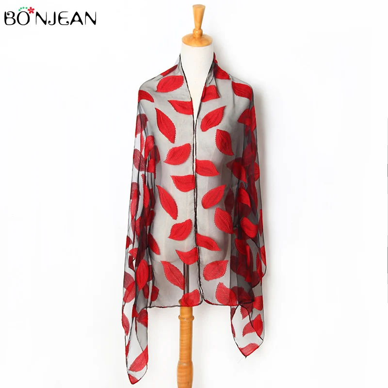 

Шарф женский из искусственного шелка, с вышивкой