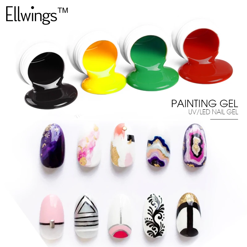 Ellwings 3D дизайн ногтей клей блеск 12 цветов живопись гель лак для Полупостоянный