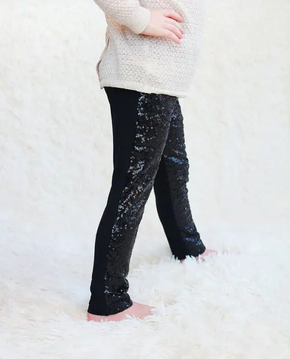 Черные брюки ручной работы для девочек модные с блестками детская одежда