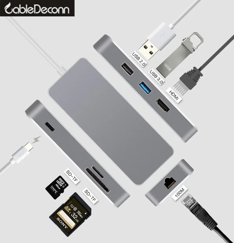 Thunderbolt3 док-станция USB C концентратор USB3.1 type c к hdmi ethernet адаптер tf sd кардридер кабель