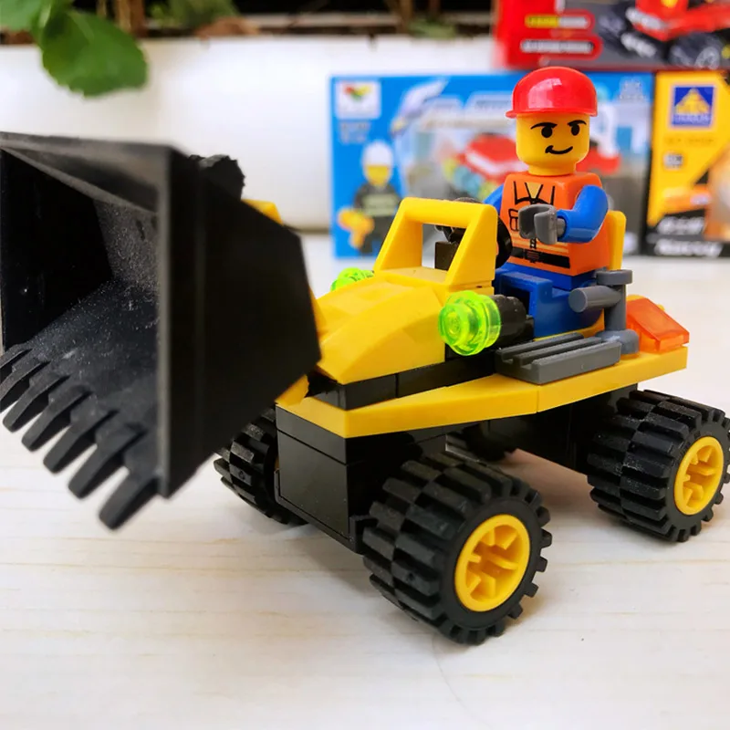 Construction vehicle Bulldozer Excavator Forklift Crane Building Blocks Engineering series Minifigure Car children toys | Игрушки и