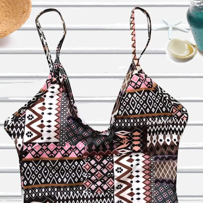 Женский купальник 2018 цельный пуш ап Мягкий Бюстгальтер с принтом купальные