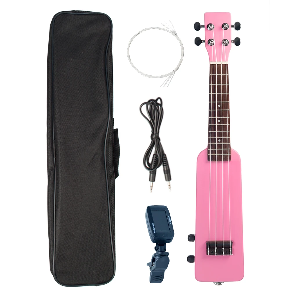 Розовый сопрано 2" Okoume Электрический Укулеле укулеле Uke комплект+ тюнер W/Gig Bag 3,5 мм аудио кабель тихий Электрический Укулеле