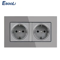 esooli 16a double eu standard wall socket crystal glass panel power outlet grounded with child protective door grey black