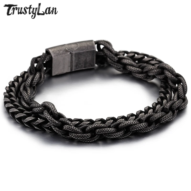 TrustyLan новый двойной Слои цепи & браслет Для мужчин сплошной Нержавеющая сталь