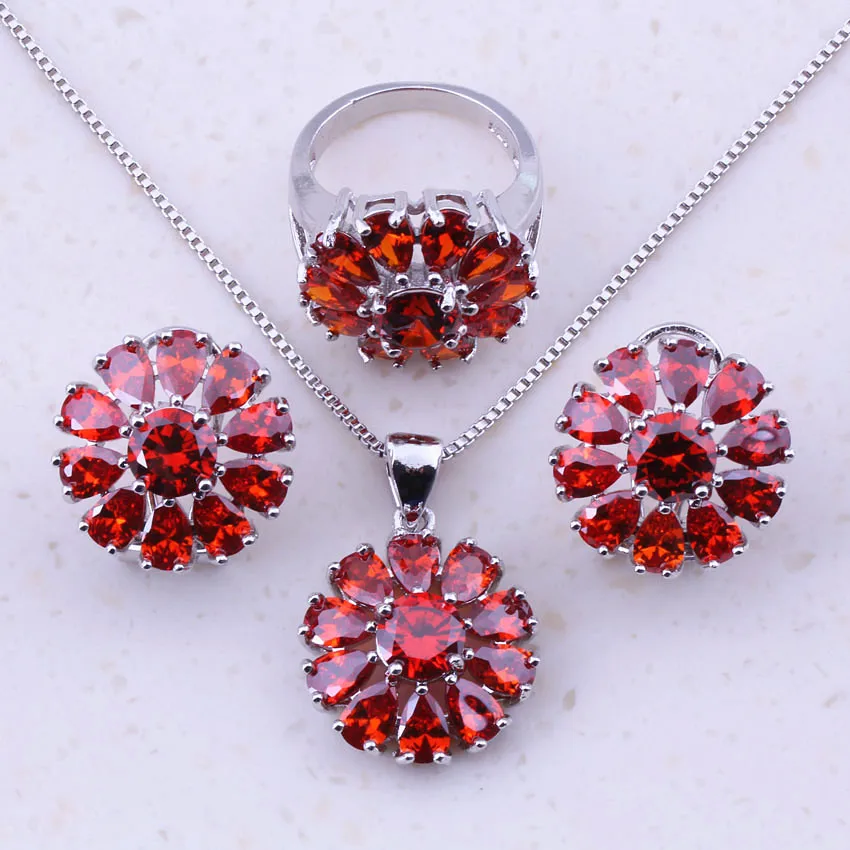 Необычные красный создания Гранат 925 стерлингов Серебряные комплекты ювелирных