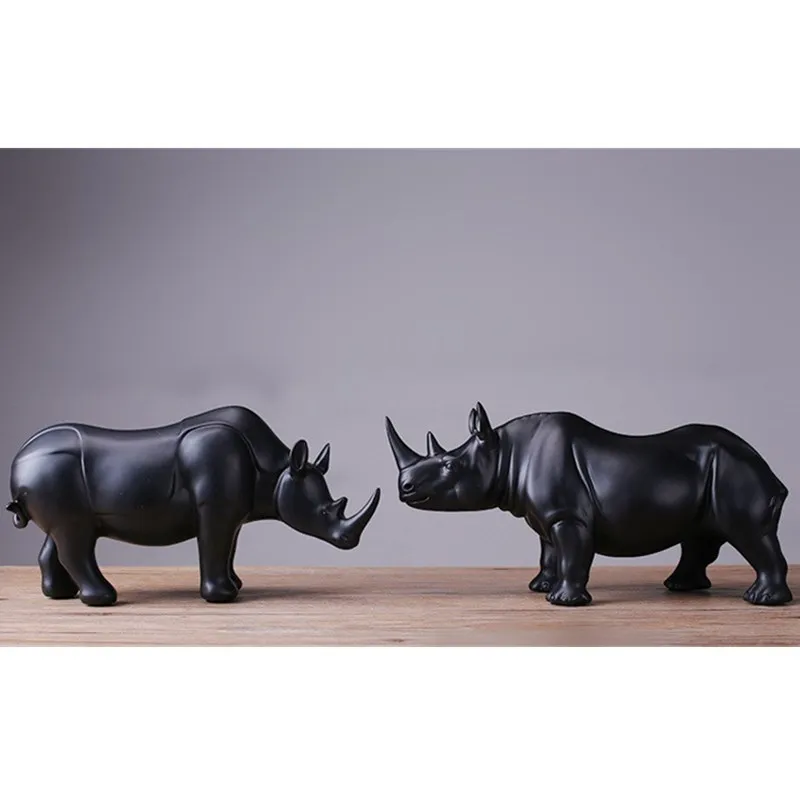 Современный домашний декор черные статуи носорога украшения из смолы аксессуары