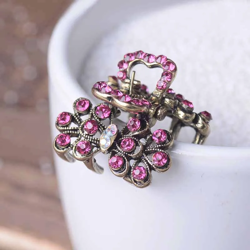 Модные мини заколки для волос женщин Стразы Украшения Ретро 4 цвета хрустальные