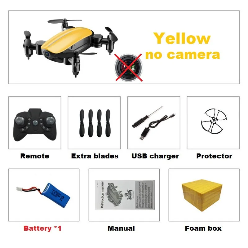 Teeggi T10 мини-Дрон с камерой HD складной WiFi FPV RC Квадрокоптер Безголовый режим удержания высоты VS S9 Микро Карманный селфи Дрон - Цвет: Yellow No Cam 1B F