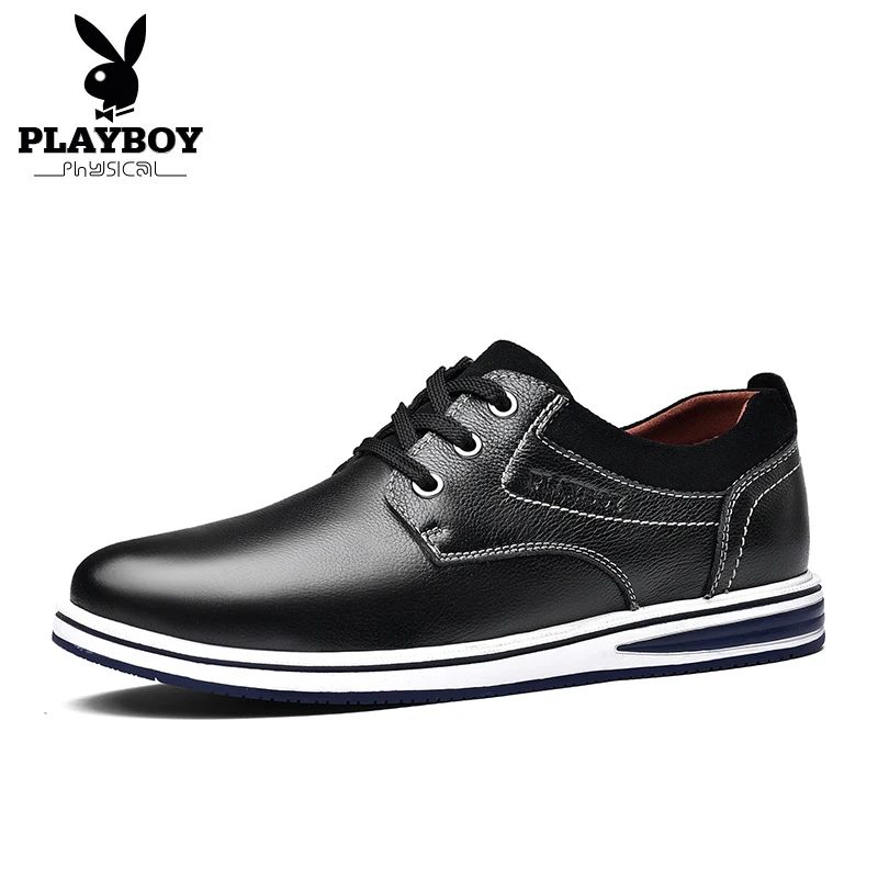 PLAYBOY/ г. весенне-осенняя повседневная обувь мужские оксфорды из натуральной кожи на шнуровке, модная мужская обувь свадебные туфли, DA75115 - Цвет: Черный