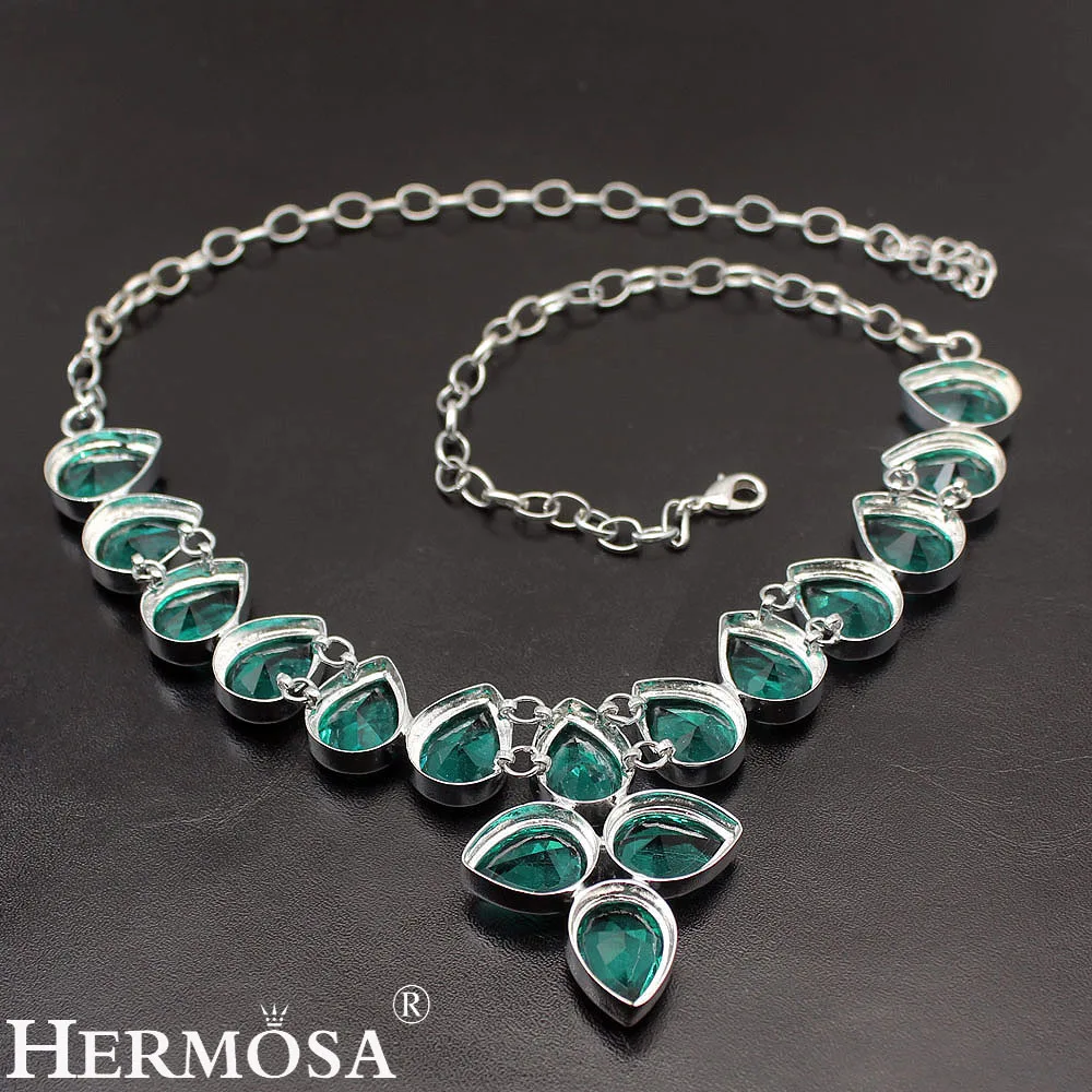 

Glorious Natural Green Topaz925 Sterling Silver Color Women Ladies Jewelry Charms Necklaces 20 Inch Free Shipping